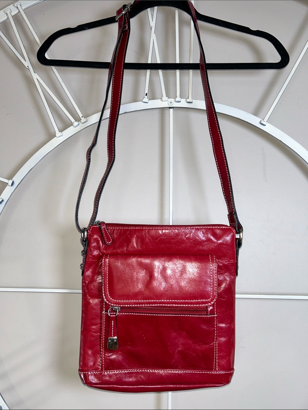 Vintage Y2K Giani Bernini Red Glazed Leather Venice Crossbody Organizer Bag